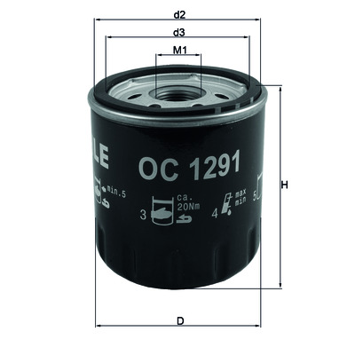 Сменный масляный фильтр OC 1291 MAHLE (Filtration Group) 