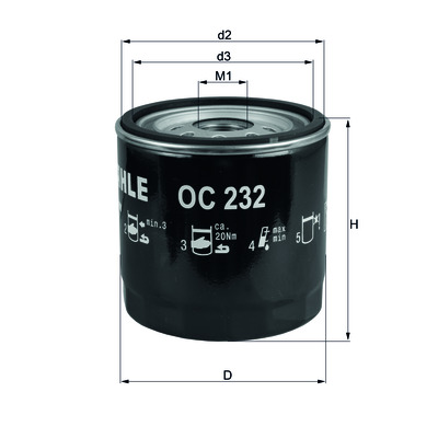 Сменный масляный фильтр OC 232 MAHLE (Filtration Group) 